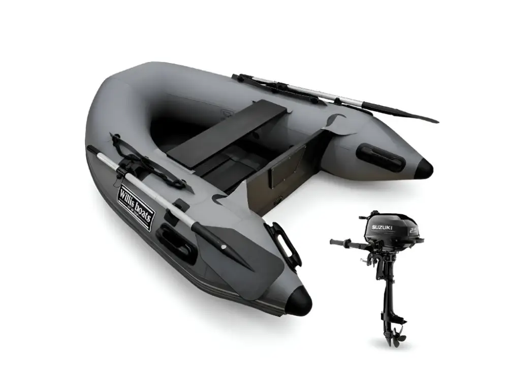 Komplet člunu Willis boats RY-BD200 v šedé barvě s laťkovou podlahou a motoru Suzuki DF2.5 S Novinka