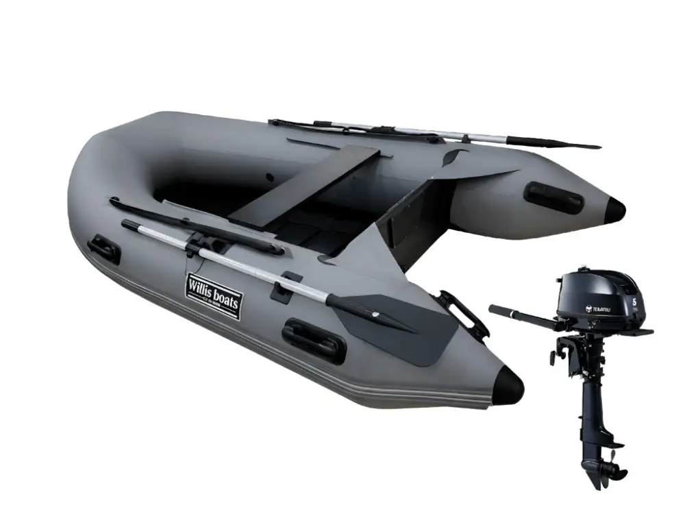 Přímo Od Výrobce Komplet člunu Willis boats RY-BD270 v šedé barvě s laťkovou podlahou a motoru Tohatsu MFS 5D DS