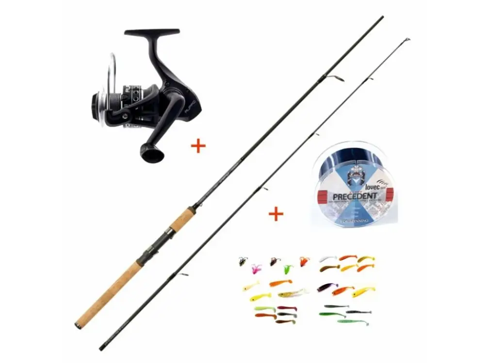 Sezónní Sleva Mistrall přívlačový set s gumovými nástrahami (prut LAMBERTA XR SPIN 2,40m 5-20g)