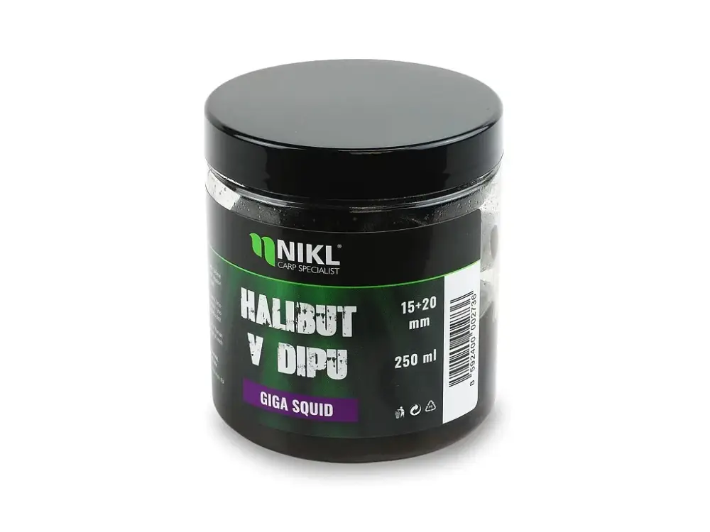 Nikl Black Halibut Pelety v Dipu Giga Squid 15+20mm 250g Ověřený