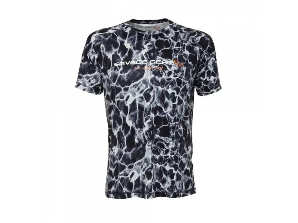 Víkendová Akce Savage Gear Tričko Night Uv T-Shirt Black Waterprint