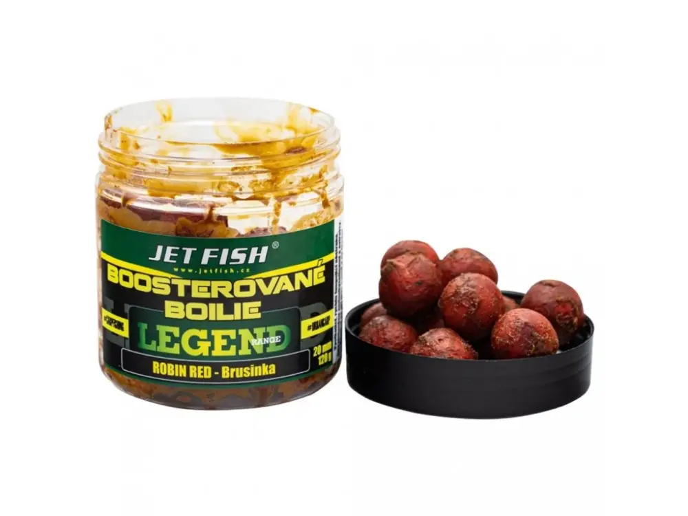 Autentický Jet Fish Boosterované Boilie Legend Range Robin Red Brusinka 250ml