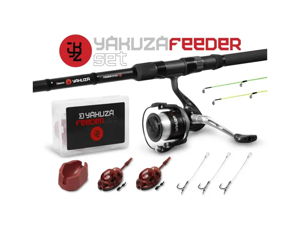 Rychlé Dodání Delphin Feedrový Set Yakuza Prut 3,6m 100g 3+2-díl + Naviják 4T + Příslušenství
