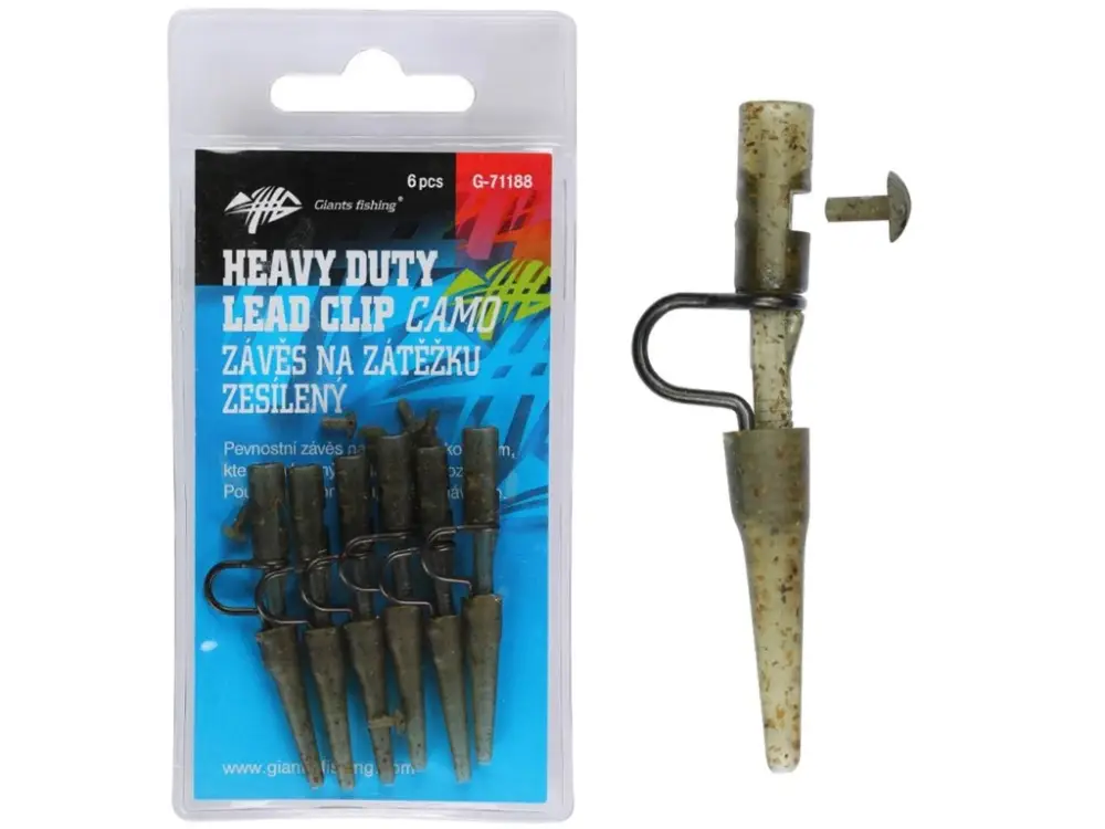 Giants Fishing Závěs Na Zátěžku Heavy Duty Lead Clip With Pin Camo 6ks Zlevněný