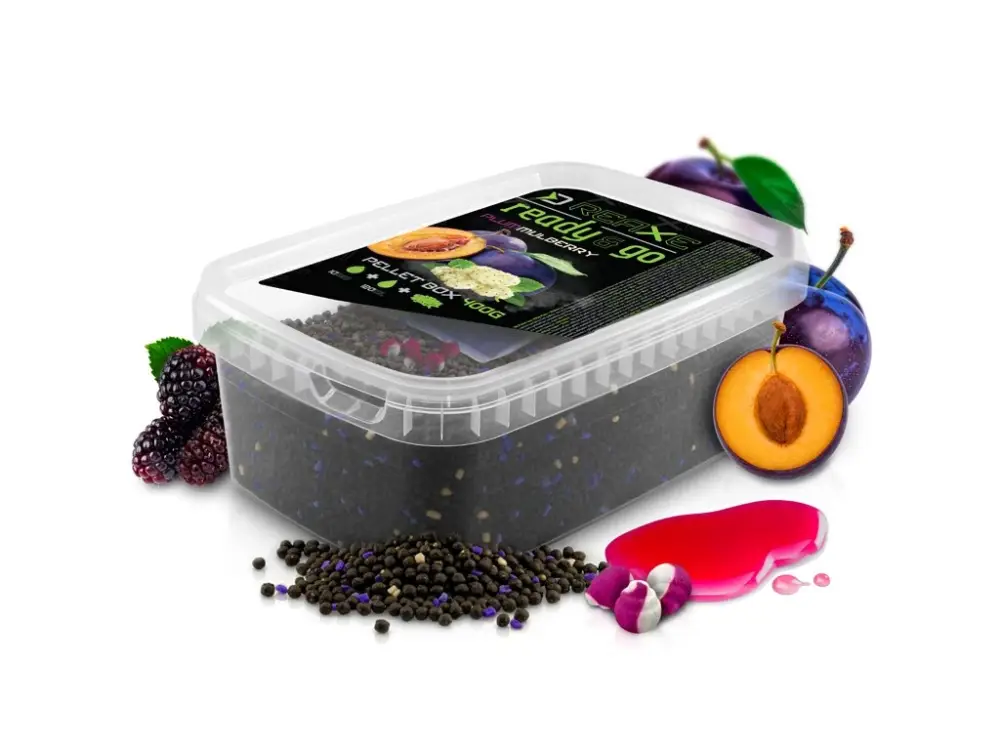 Super Cena Delphin Pelety Reaxe Ready&Go Pellet Box + Booster a Nástrahy Švestka Moruše 400g