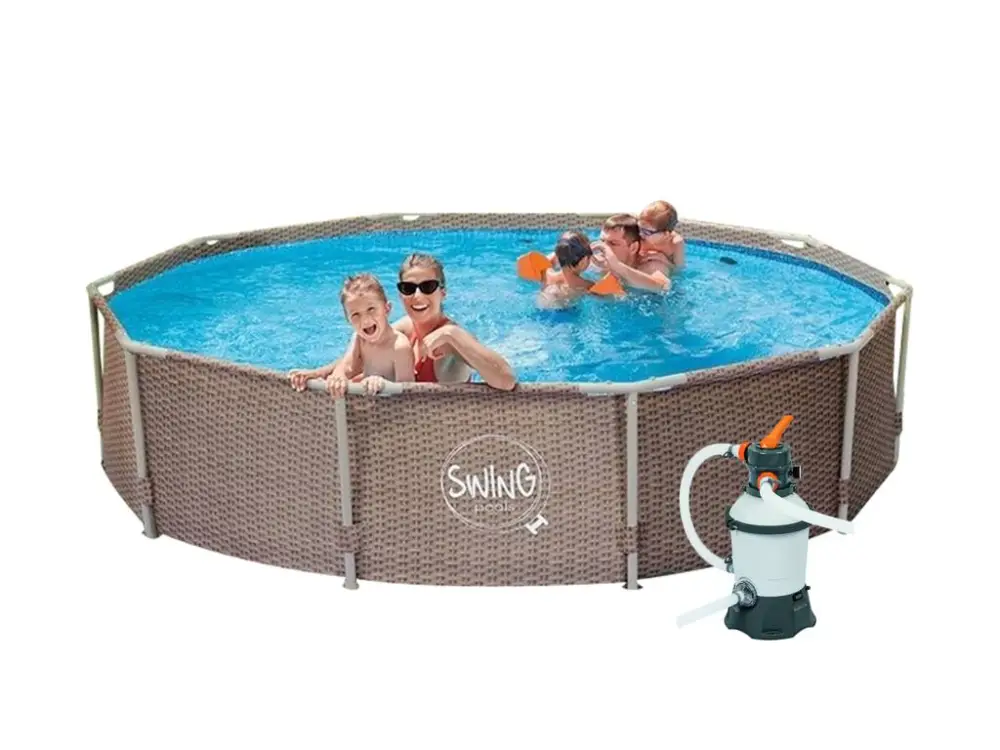 Pouze Dnes Bazén Swing Metal Frame 3,66 x 0,91m - motiv Rattan, písková filtrace 2m3/hod