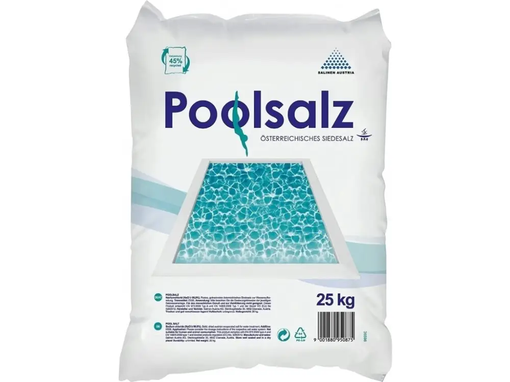 POOLSALZ - Bazénová sůl k výrobě chlóru elektrolýzou certifikovaná BPR 528/2012 25kg Nová Kolekce
