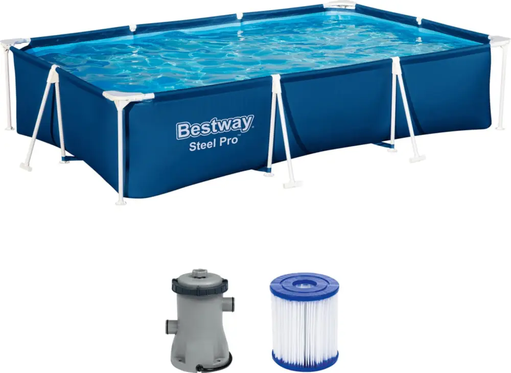 Bestway Steel Pro™ Frame Pool Sets filtračním čerpadlem 300 x 201 x 66 cm, tmavě modrý, obdélníkový Tovární Cena