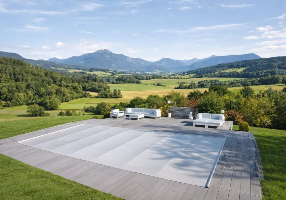 CF. Group Navíjecí bazénový kryt Flex obdélníkový 600 × 300 cm - šedý, Vnější rozměr: 650 x 350 cm Vysoce Kvalitní