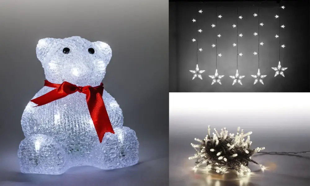 Sada LED osvětlení (Medvěd + světelný řetěz hvězdy + světelný řetěz 100 LED - studená bílá) Víkendová Akce