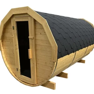 Kup Teď Finská sudová sauna 3,5 m s odpočívárnou, teráskou a kamny na dřevo